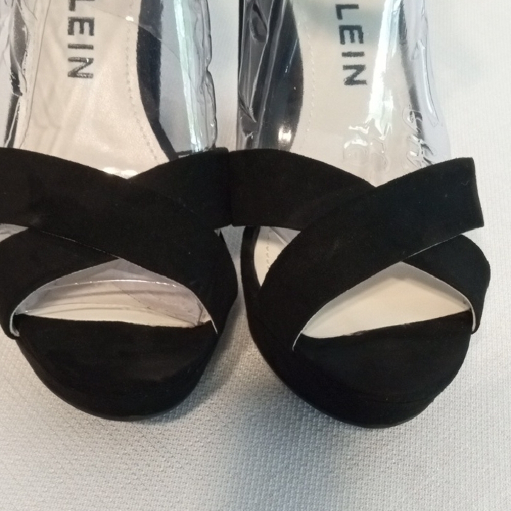 Anne Klein Lalima Black Suede Platform Block Heel Sandals 9M - Picture 9 of 16